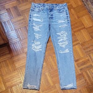 American Eagle Outfitters TomGirl High Rise Distressed Straight Leg Jean 10 Long